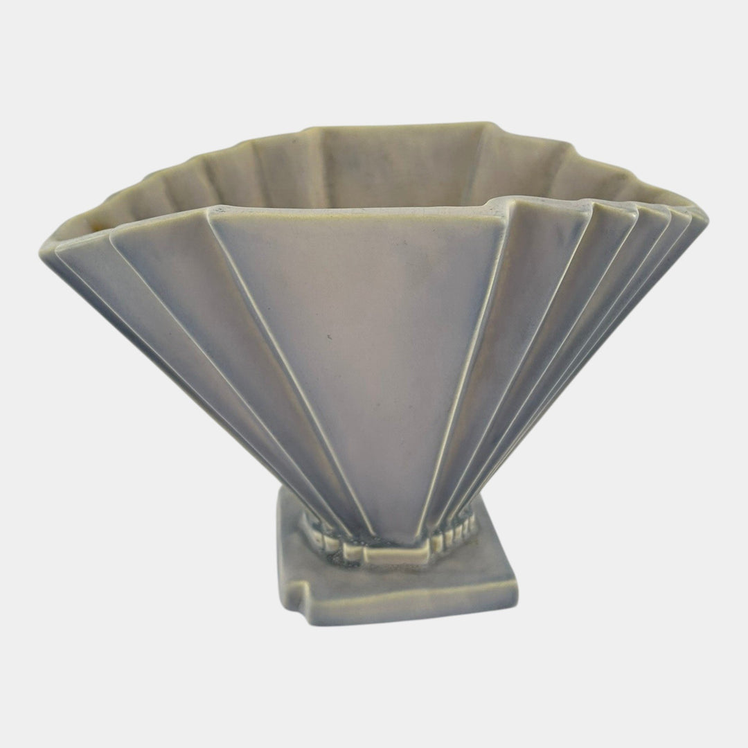 Weller Lorbeek 1920s Art Deco Pottery Matte Lavender Blue Flower Fan Vase - Just Art Pottery