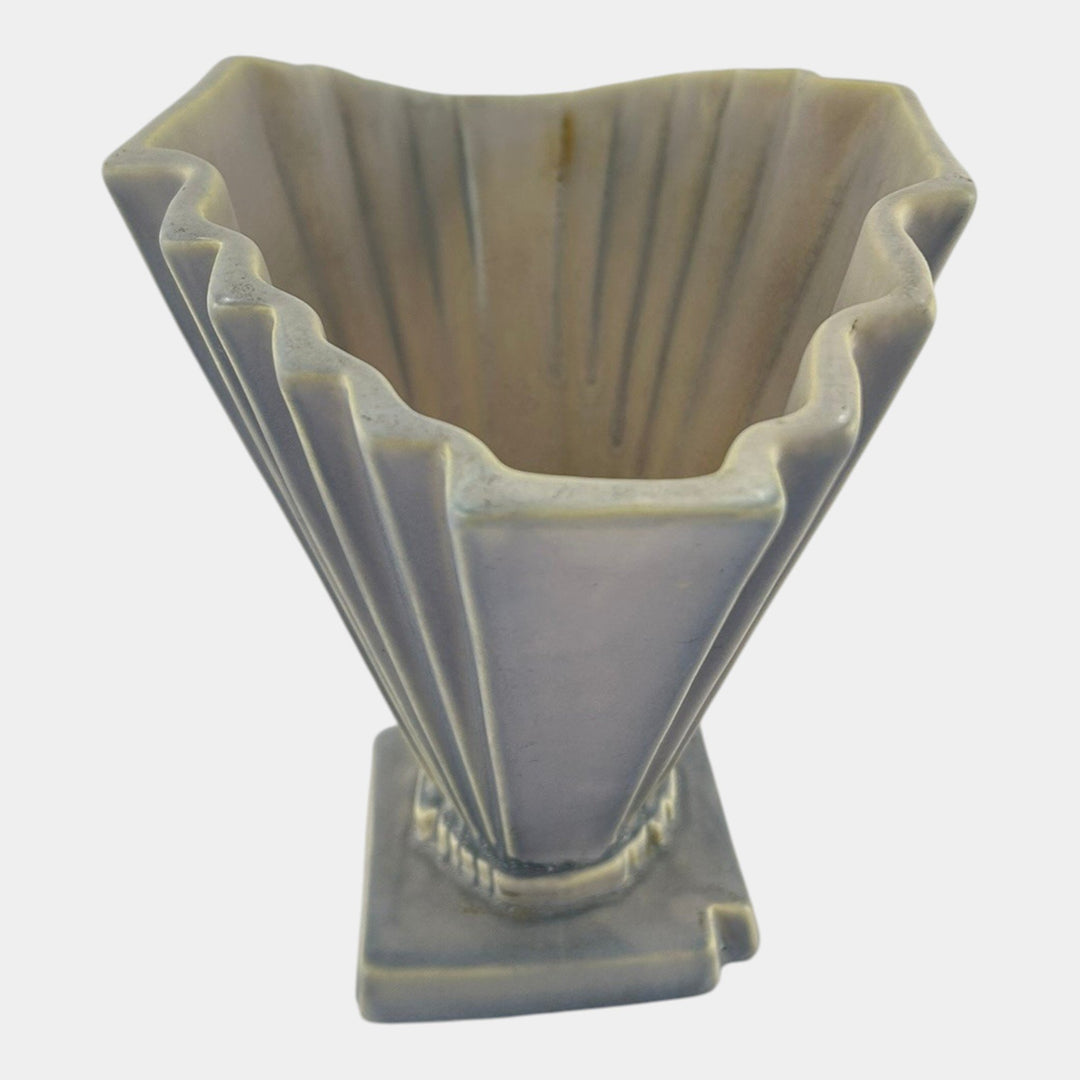 Weller Lorbeek 1920s Art Deco Pottery Matte Lavender Blue Flower Fan Vase - Just Art Pottery