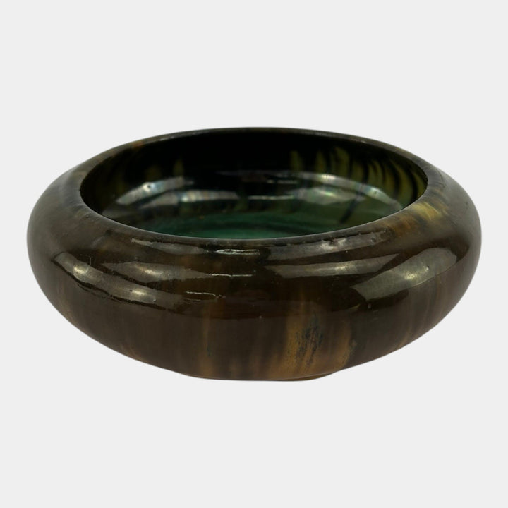 Fulper 1909-17 Arts And Crafts Pottery Brown Green Flambe Low Cabinet Bowl 17 - Just Art Pottery
