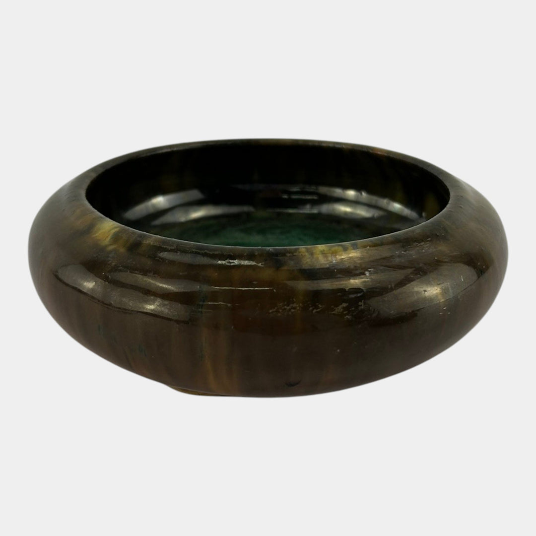 Fulper 1909-17 Arts And Crafts Pottery Brown Green Flambe Low Cabinet Bowl 17 - Just Art Pottery