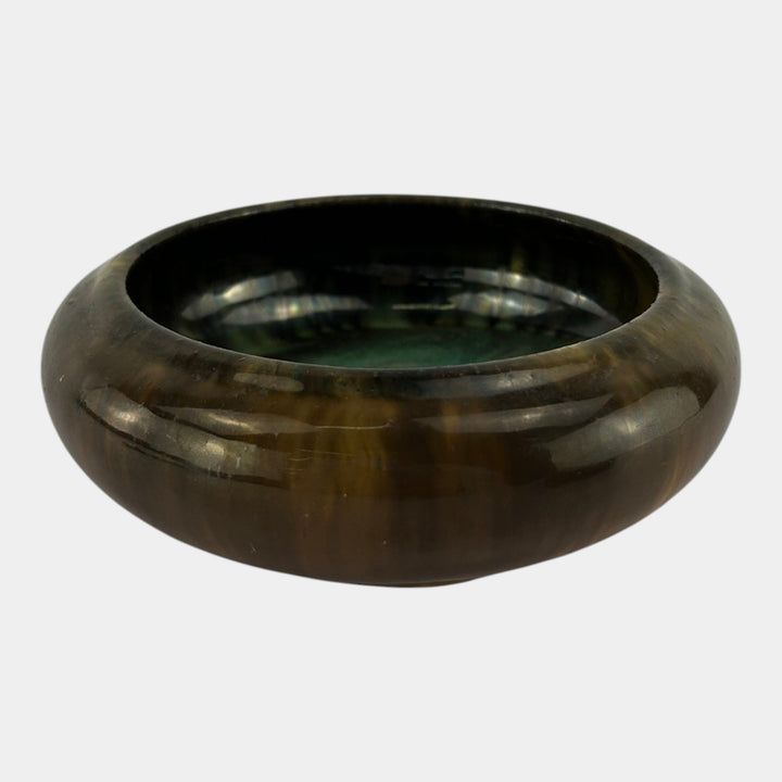 Fulper 1909-17 Arts And Crafts Pottery Brown Green Flambe Low Cabinet Bowl 17 - Just Art Pottery
