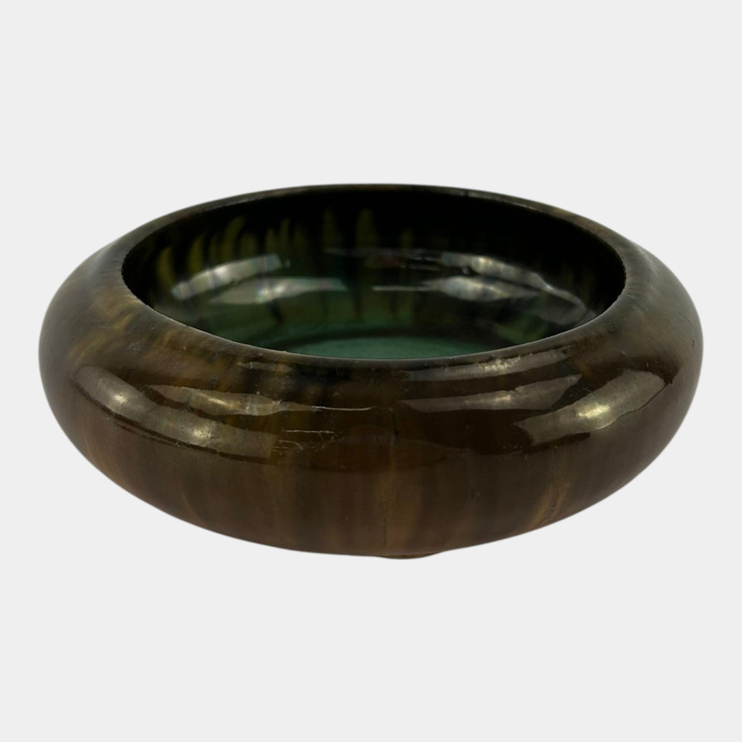 Fulper 1909-17 Arts And Crafts Pottery Brown Green Flambe Low Cabinet Bowl 17 - Just Art Pottery