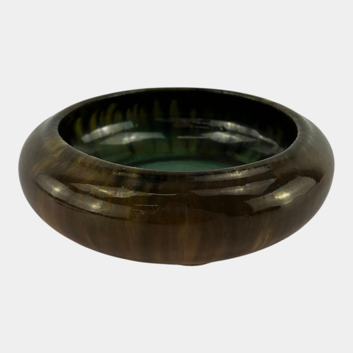 Fulper 1909-17 Arts And Crafts Pottery Brown Green Flambe Low Cabinet Bowl 17 - Just Art Pottery