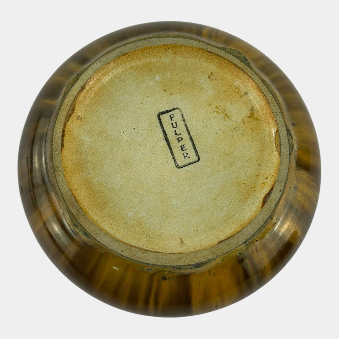 Fulper 1909-17 Arts And Crafts Pottery Brown Green Flambe Low Cabinet Bowl 17 - Just Art Pottery