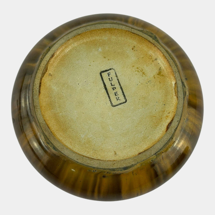 Fulper 1909-17 Arts And Crafts Pottery Brown Green Flambe Low Cabinet Bowl 17 - Just Art Pottery
