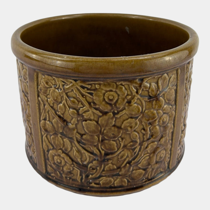 Weller Art Pottery Brown Majolica Floral Decorated Panel Jardiniere Planter - Just Art Pottery