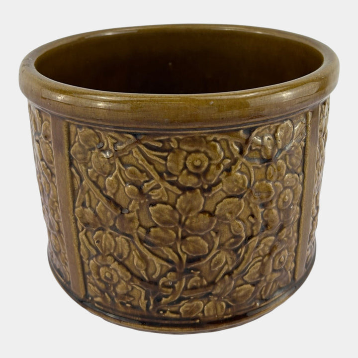 Weller Art Pottery Brown Majolica Floral Decorated Panel Jardiniere Planter - Just Art Pottery