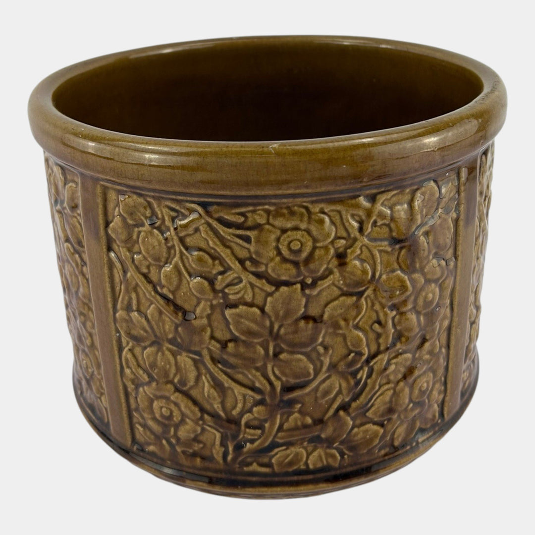 Weller Art Pottery Brown Majolica Floral Decorated Panel Jardiniere Planter - Just Art Pottery
