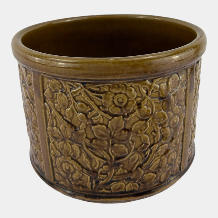 Weller Art Pottery Brown Majolica Floral Decorated Panel Jardiniere Planter - Just Art Pottery