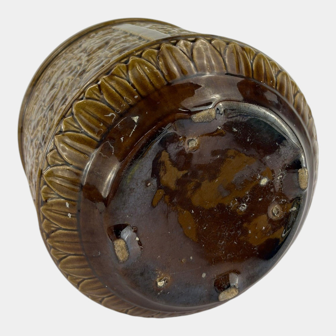 Weller Art Pottery Brown Majolica Floral Decorated Panel Jardiniere Planter - Just Art Pottery