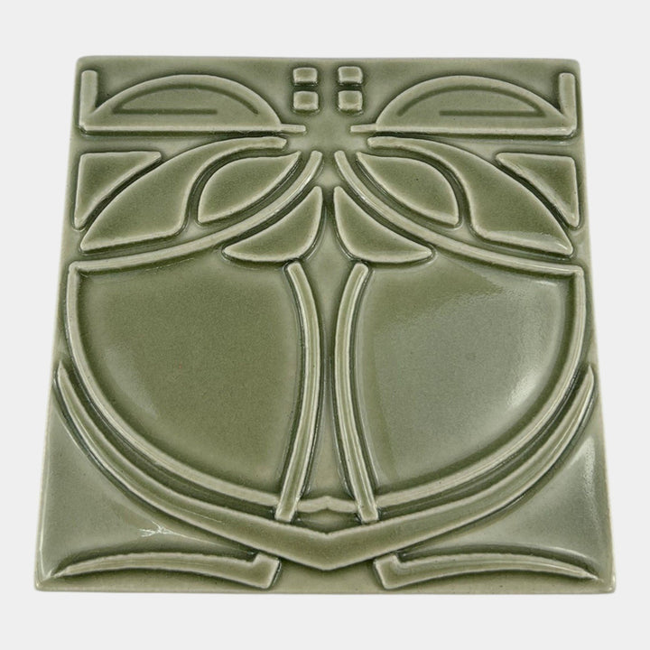 Motawi Tileworks Arts And Crafts Style Green Art Nouveau Stylized Tree Tile - Just Art Pottery