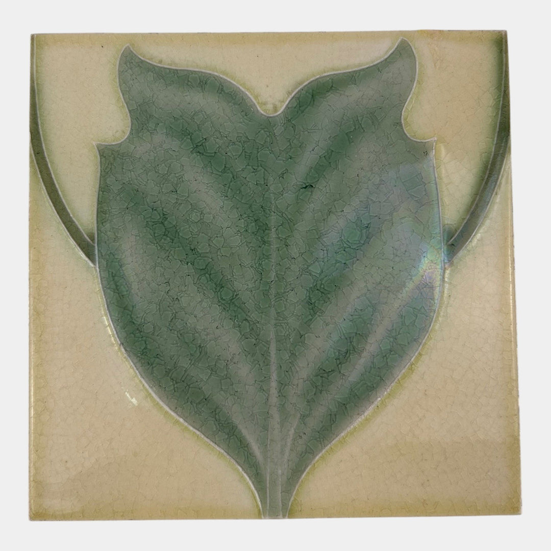 Pilkington Early 1900s English Art Pottery Green Leaf Art Nouveau Tile - Just Art Pottery