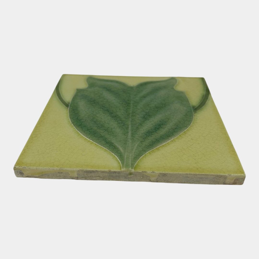 Pilkington Early 1900s English Art Pottery Green Leaf Art Nouveau Tile - Just Art Pottery