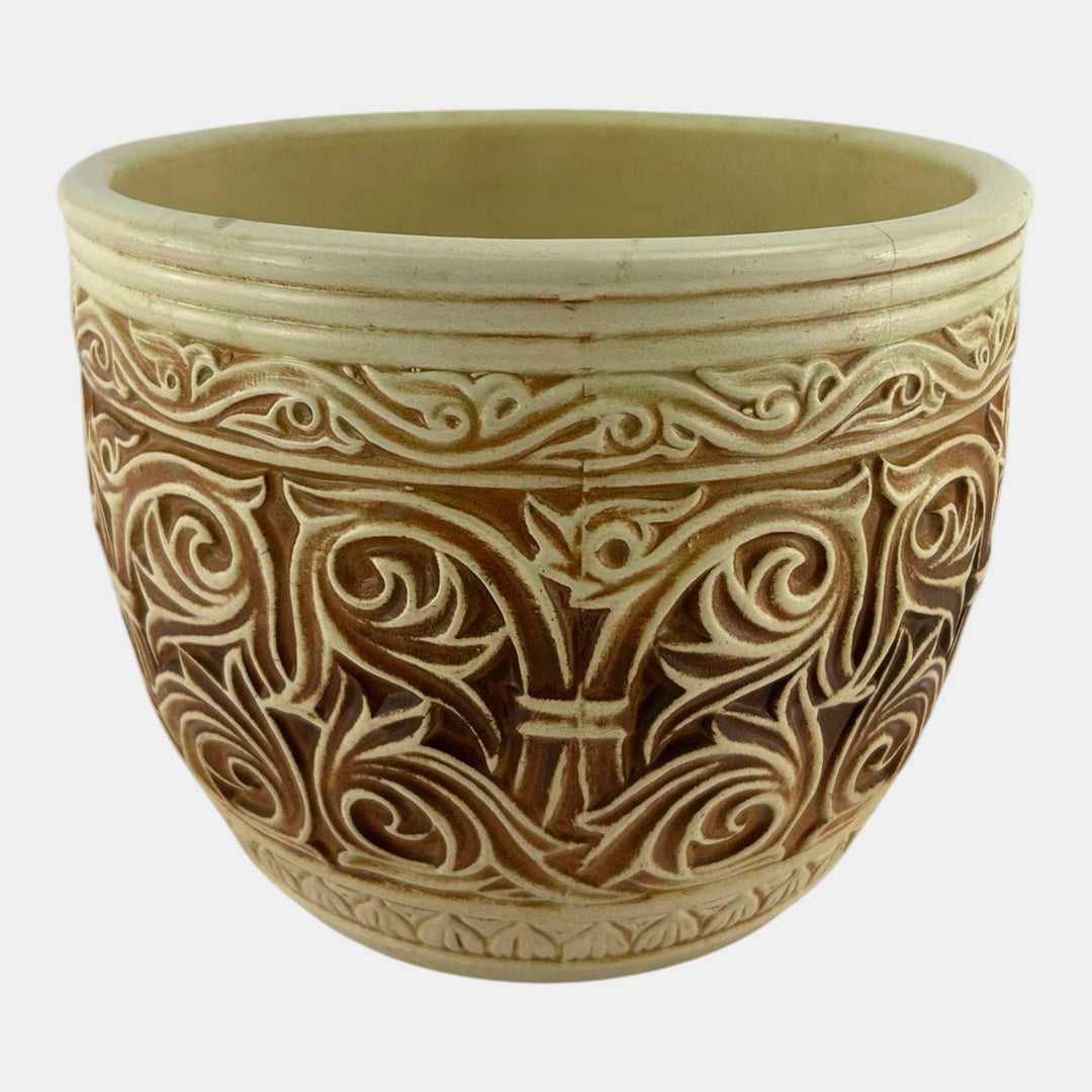 Weller Clinton Ivory 1914 Vintage Art Pottery Floral Large Jardiniere Planter - Just Art Pottery