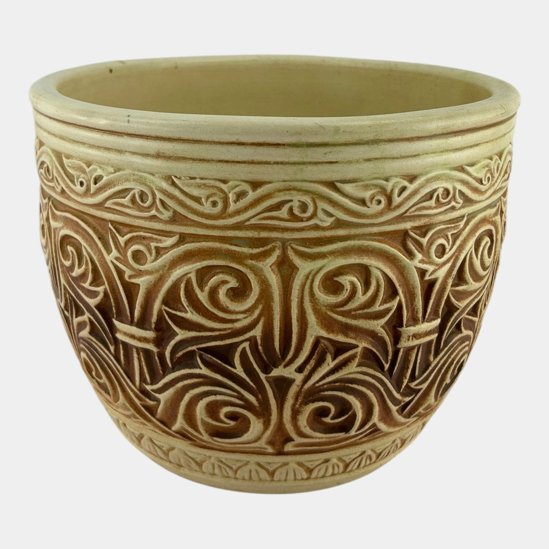 Weller Clinton Ivory 1914 Vintage Art Pottery Floral Large Jardiniere Planter - Just Art Pottery