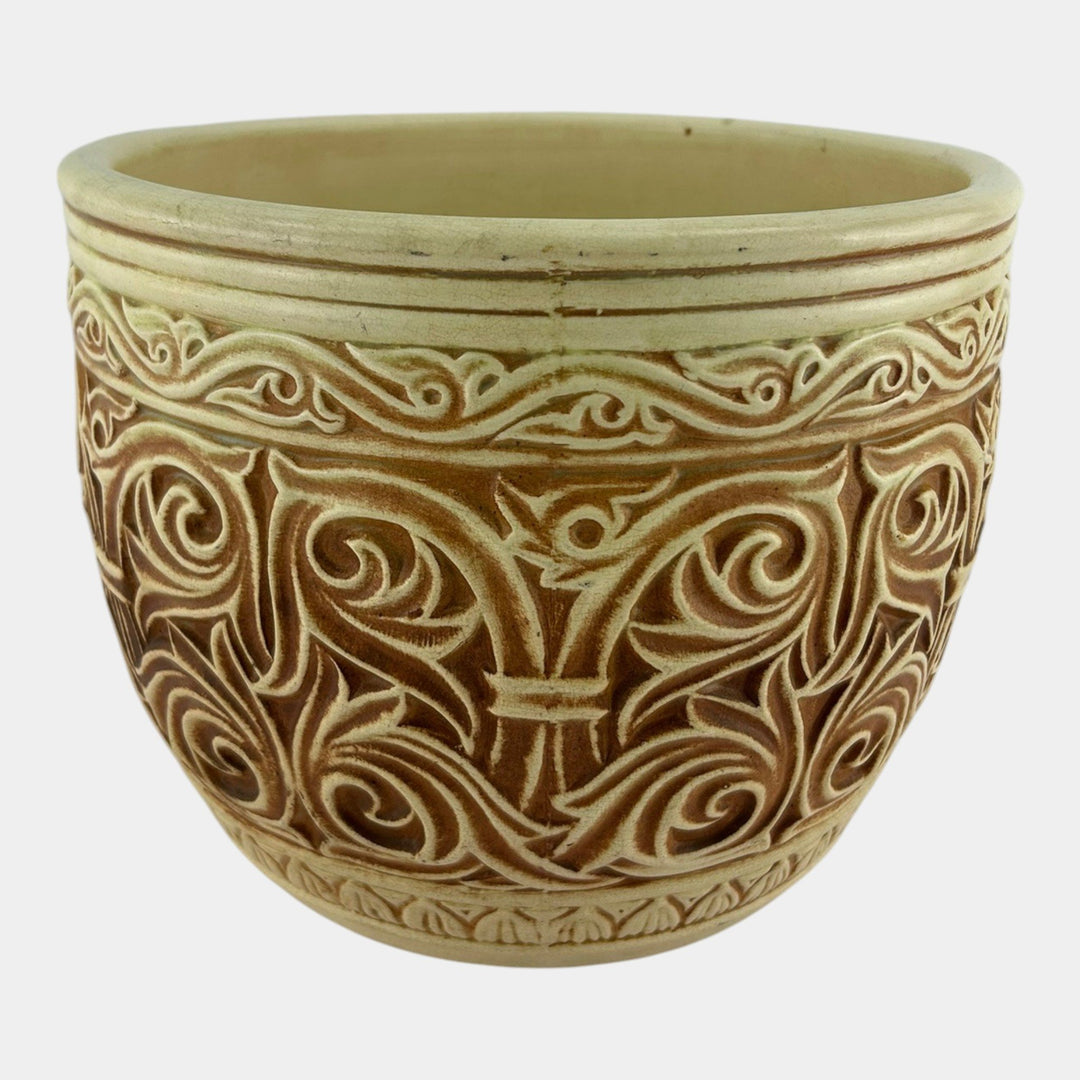 Weller Clinton Ivory 1914 Vintage Art Pottery Floral Large Jardiniere Planter - Just Art Pottery