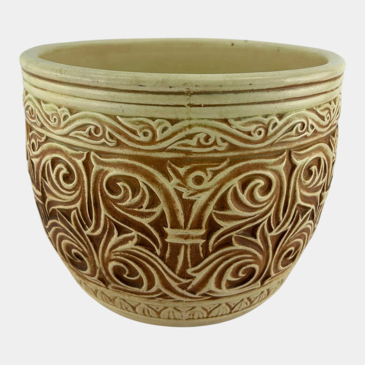 Weller Clinton Ivory 1914 Vintage Art Pottery Floral Large Jardiniere Planter - Just Art Pottery