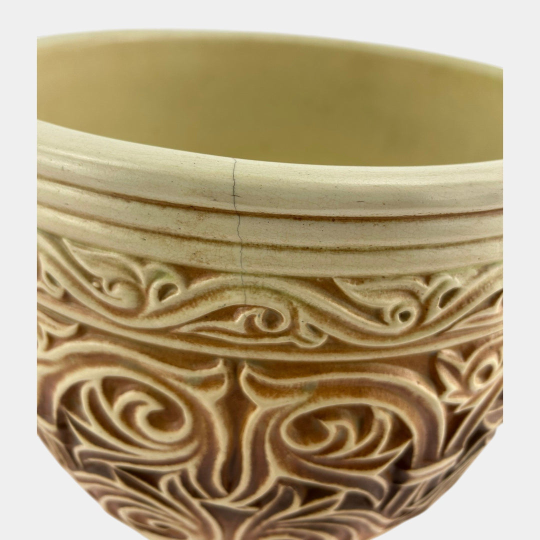 Weller Clinton Ivory 1914 Vintage Art Pottery Floral Large Jardiniere Planter - Just Art Pottery