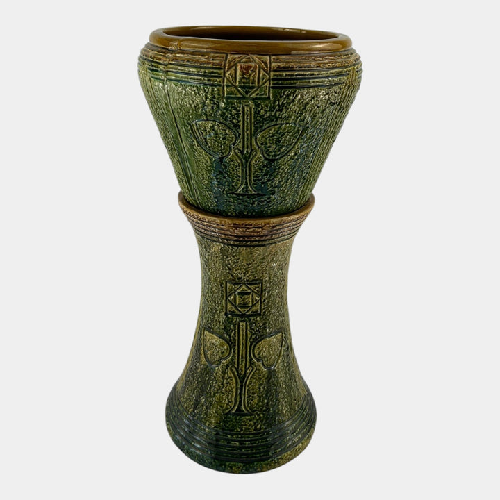 Roseville Mostique 1916 Art Pottery Blended Majolica Jardiniere Pedestal 571-10 - Just Art Pottery