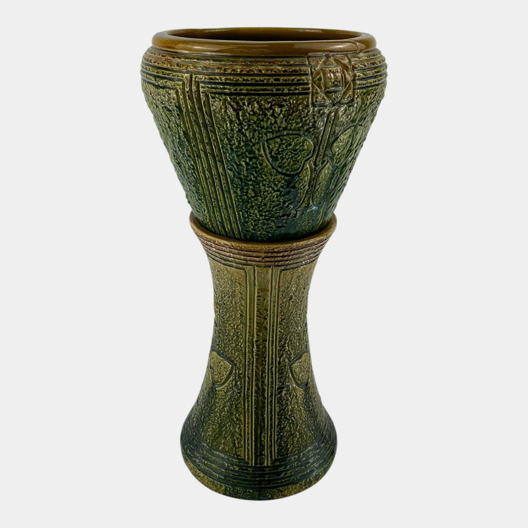 Roseville Mostique 1916 Art Pottery Blended Majolica Jardiniere Pedestal 571-10 - Just Art Pottery