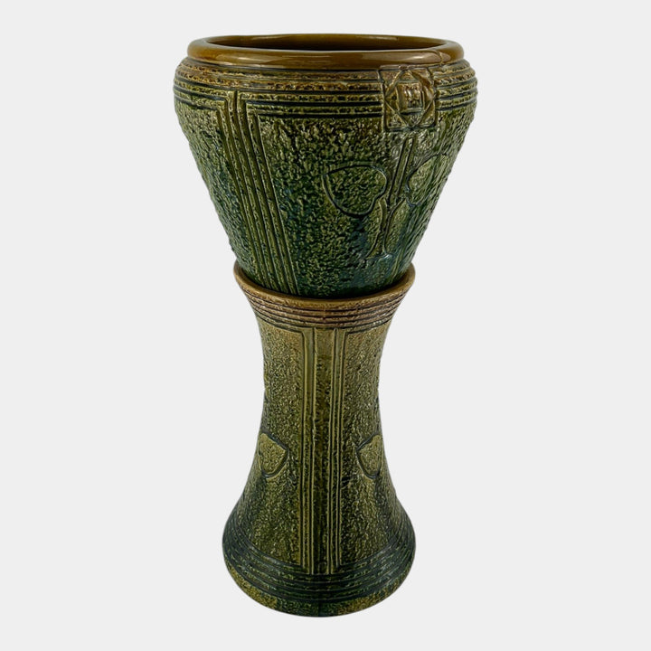 Roseville Mostique 1916 Art Pottery Blended Majolica Jardiniere Pedestal 571-10 - Just Art Pottery