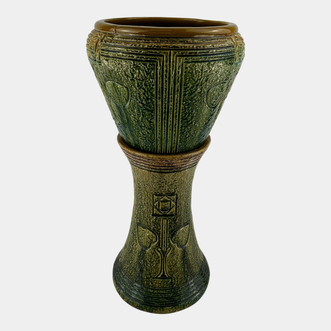 Roseville Mostique 1916 Art Pottery Blended Majolica Jardiniere Pedestal 571-10 - Just Art Pottery