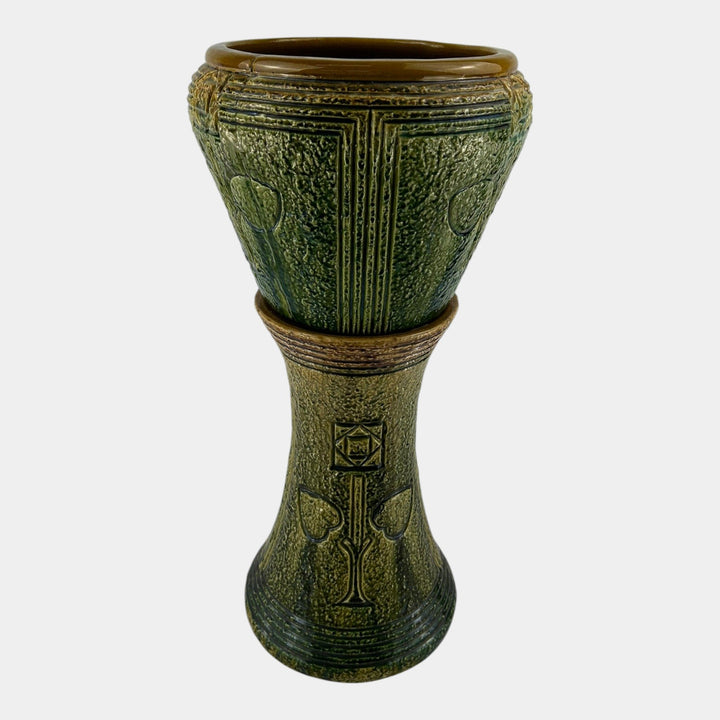 Roseville Mostique 1916 Art Pottery Blended Majolica Jardiniere Pedestal 571-10 - Just Art Pottery