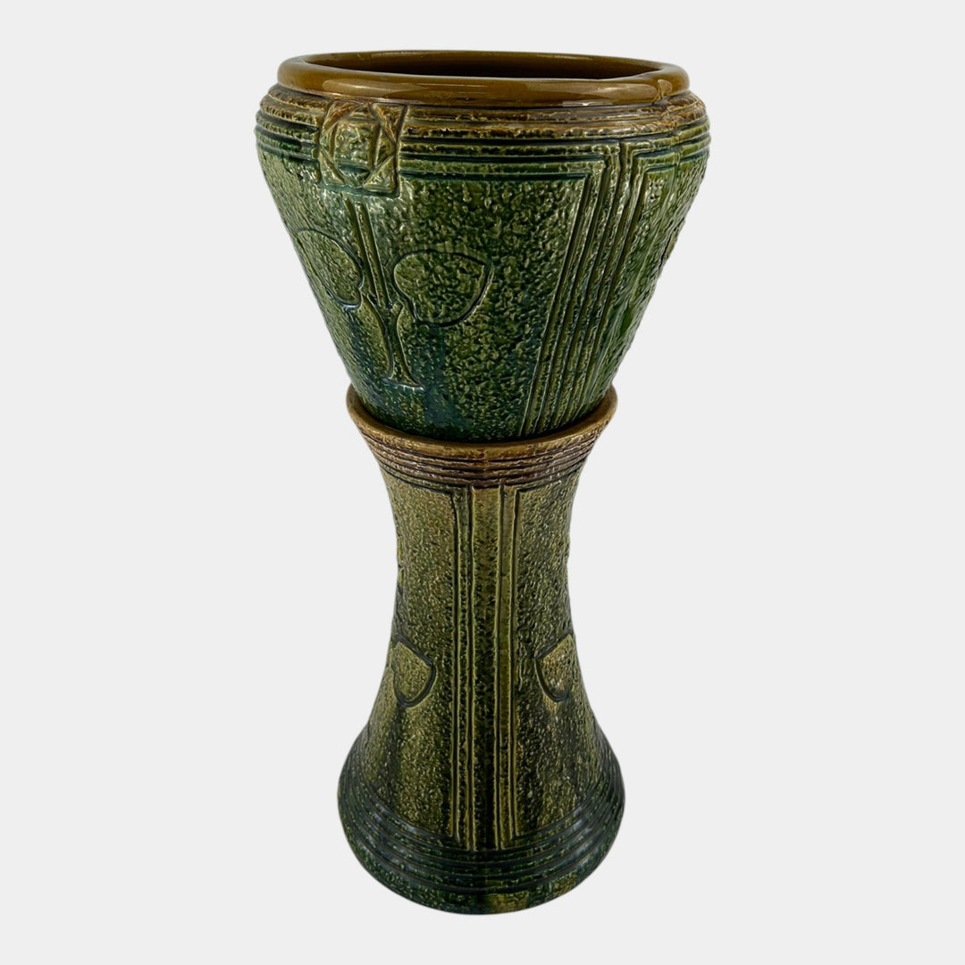 Roseville Mostique 1916 Art Pottery Blended Majolica Jardiniere Pedestal 571-10 - Just Art Pottery