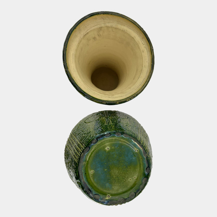 Roseville Mostique 1916 Art Pottery Blended Majolica Jardiniere Pedestal 571-10 - Just Art Pottery