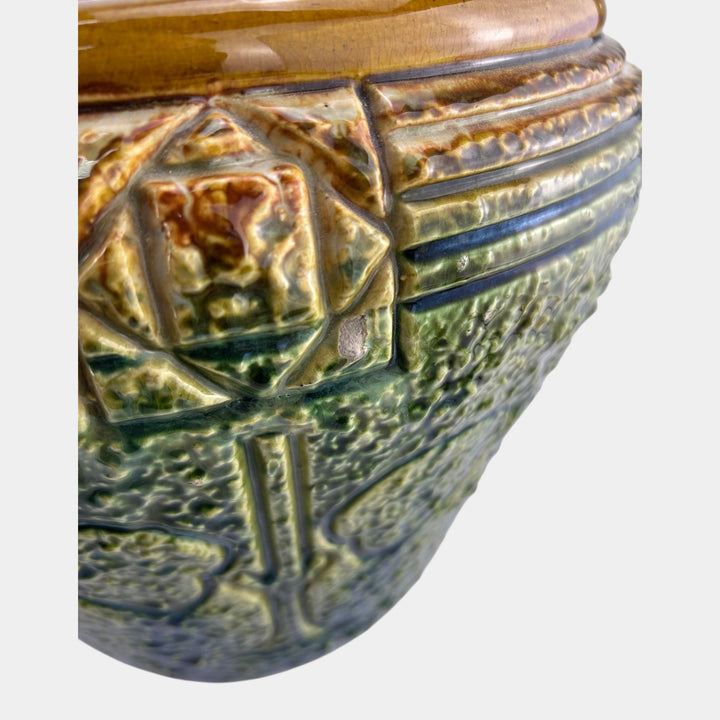 Roseville Mostique 1916 Art Pottery Blended Majolica Jardiniere Pedestal 571-10 - Just Art Pottery