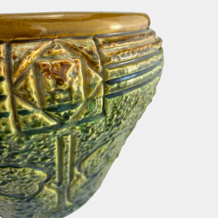 Roseville Mostique 1916 Art Pottery Blended Majolica Jardiniere Pedestal 571-10 - Just Art Pottery