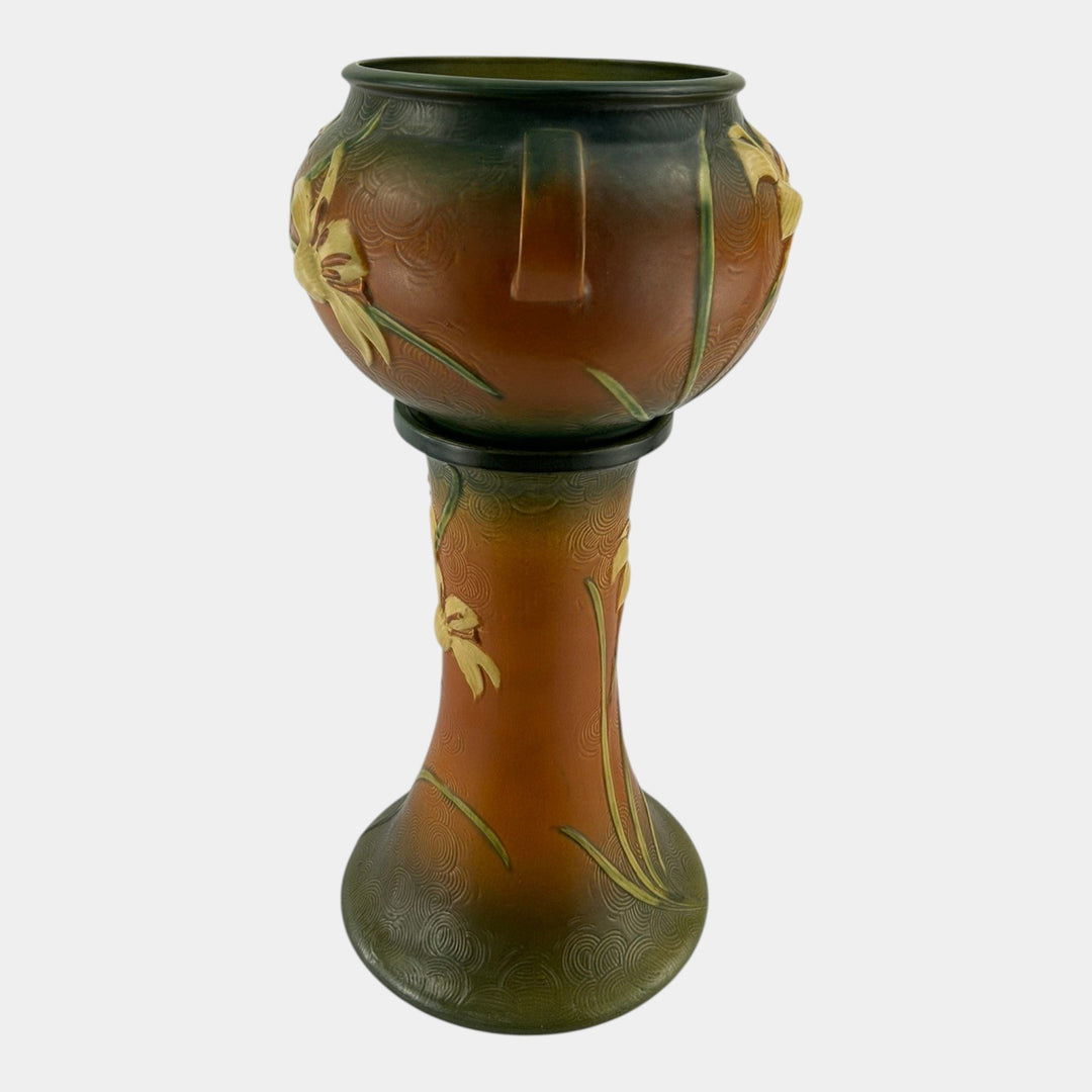 Roseville Zephyr Lily Brown 1946 Art Pottery Ceramic Jardiniere Pedestal 671-8 - Just Art Pottery