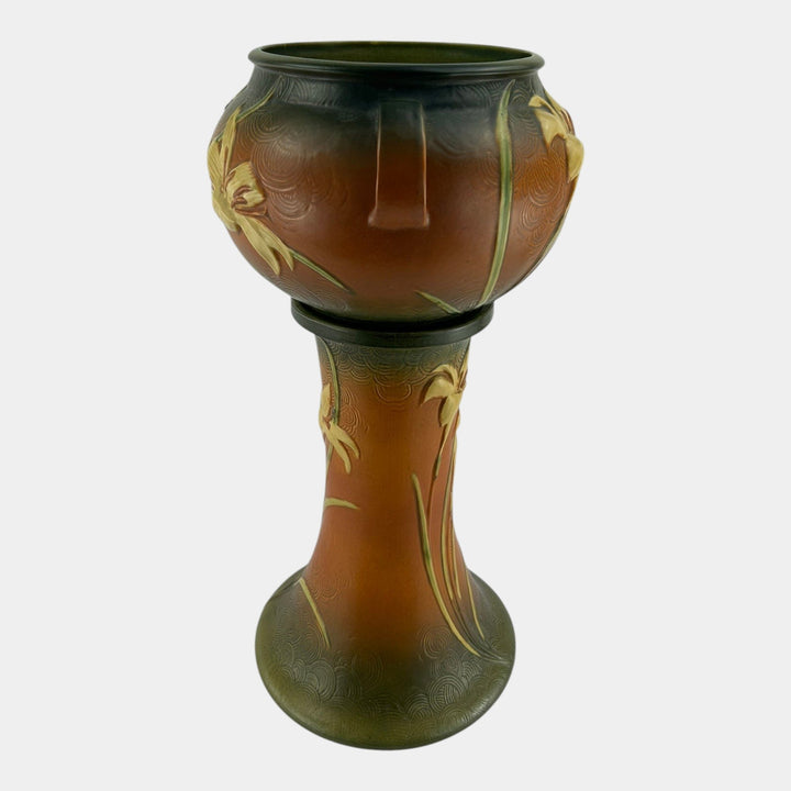 Roseville Zephyr Lily Brown 1946 Art Pottery Ceramic Jardiniere Pedestal 671-8 - Just Art Pottery