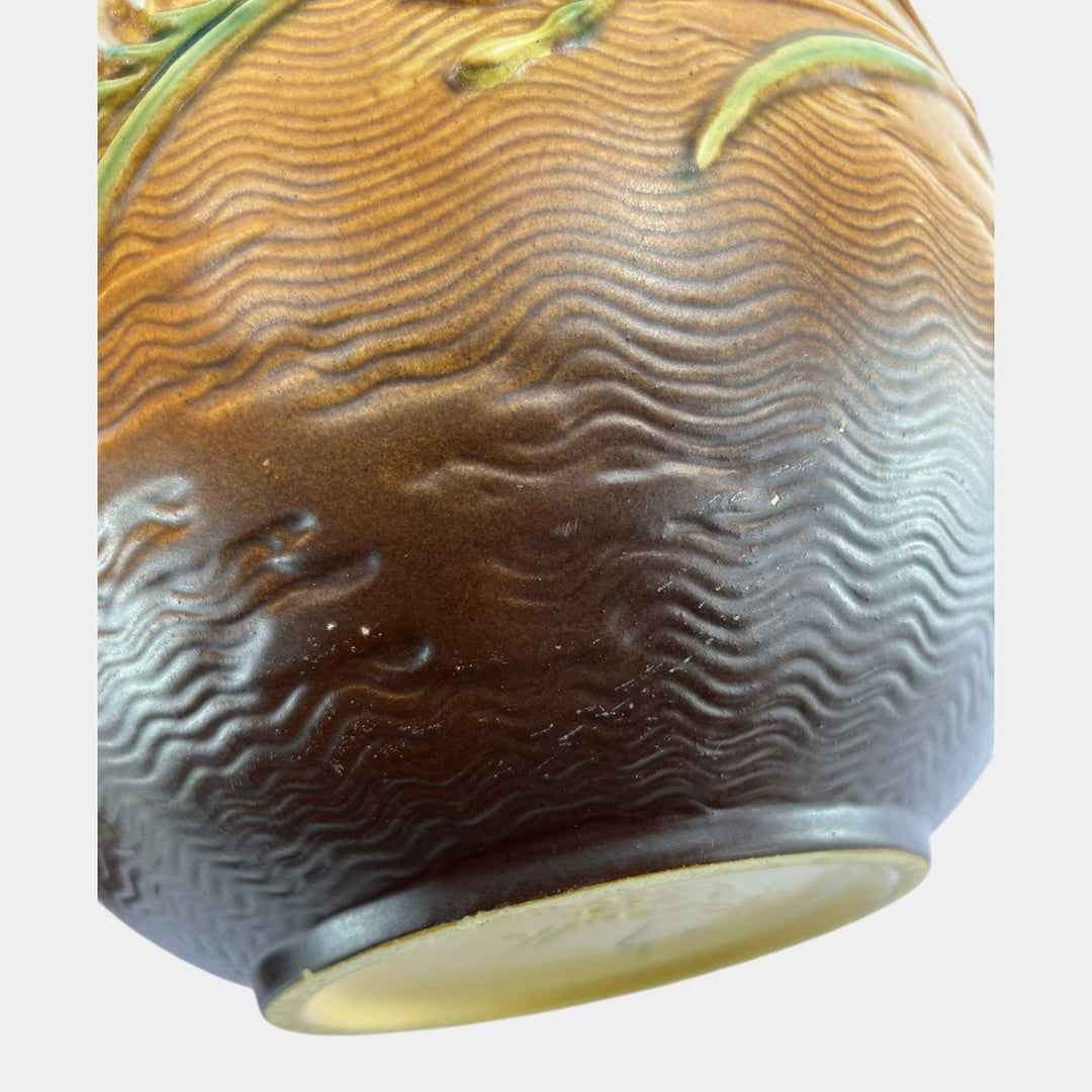 Roseville Freesia 1945 Vintage Art Pottery Brown Jardiniere And Pedestal 669-8 - Just Art Pottery