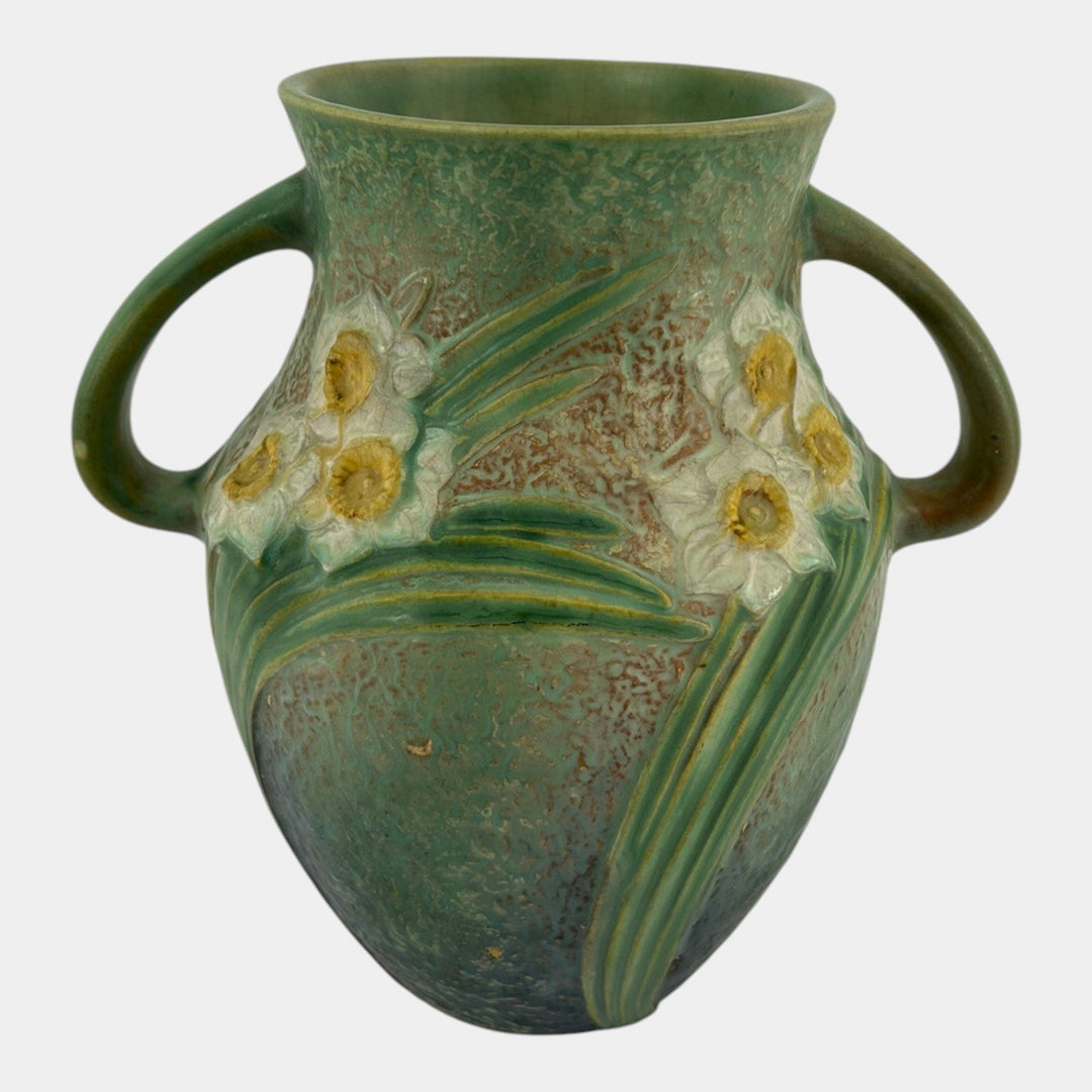 Roseville Jonquil Trial Glaze Green 1931 Arts & Crafts Pottery Vase 529-8 - Just Art Pottery