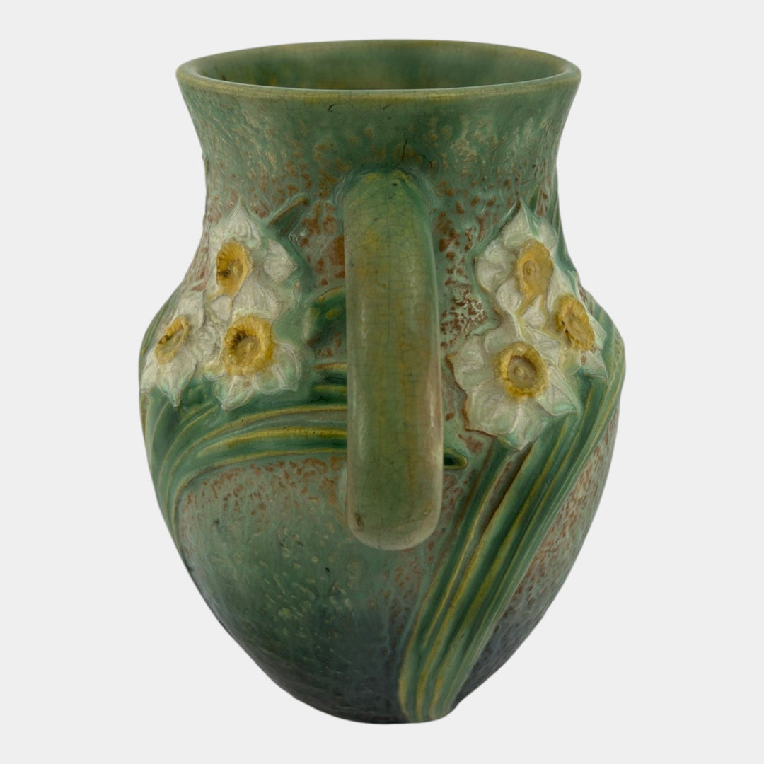 Roseville Jonquil Trial Glaze Green 1931 Arts & Crafts Pottery Vase 529-8 - Just Art Pottery