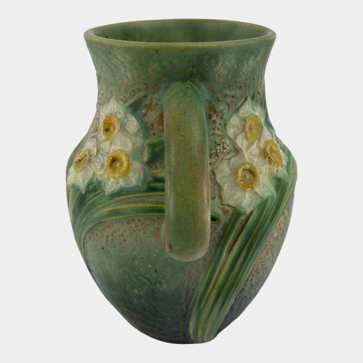 Roseville Jonquil Trial Glaze Green 1931 Arts & Crafts Pottery Vase 529-8 - Just Art Pottery