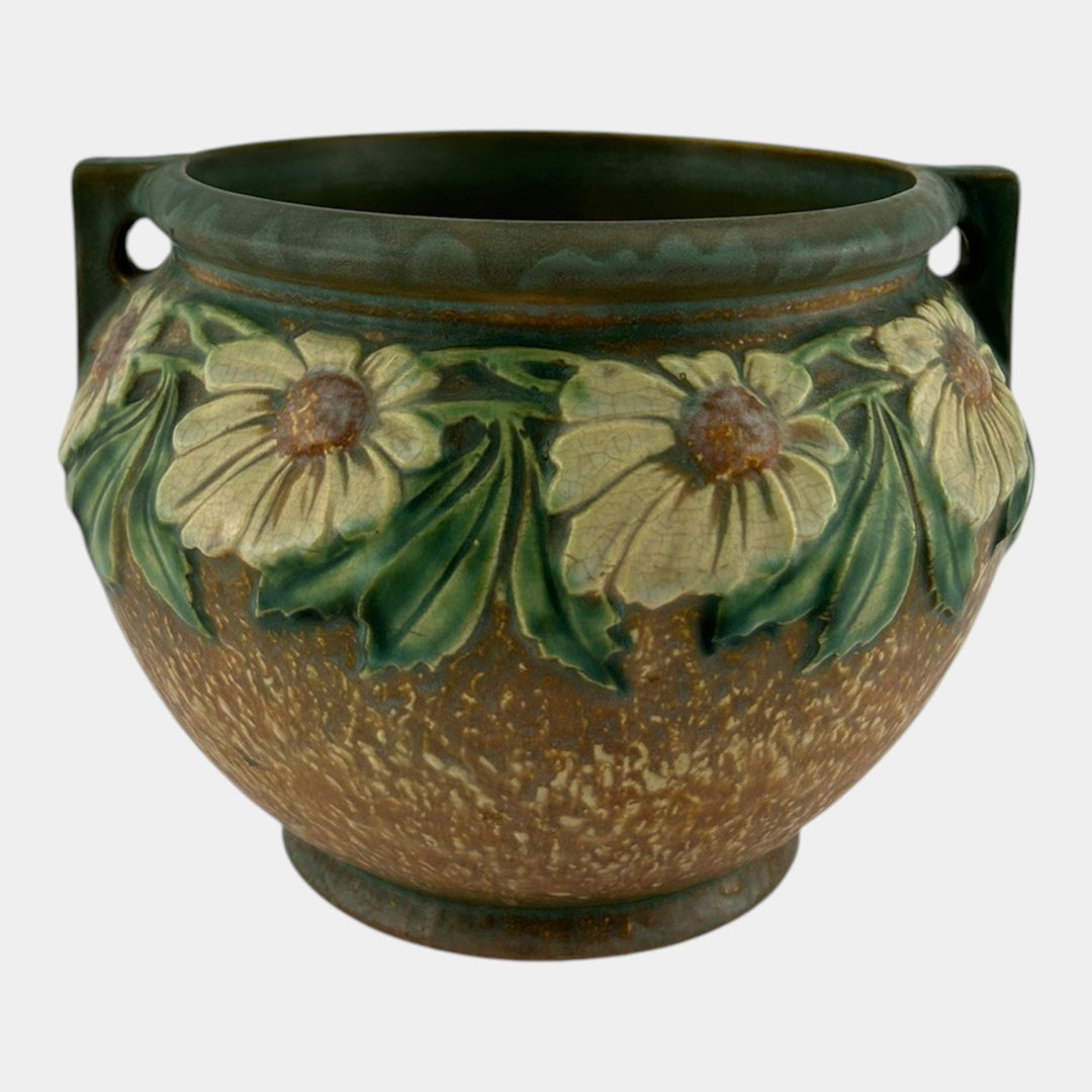 Roseville Dahlrose 1928 Vintage Arts And Crafts Pottery Jardiniere Planter 614-7 - Just Art Pottery