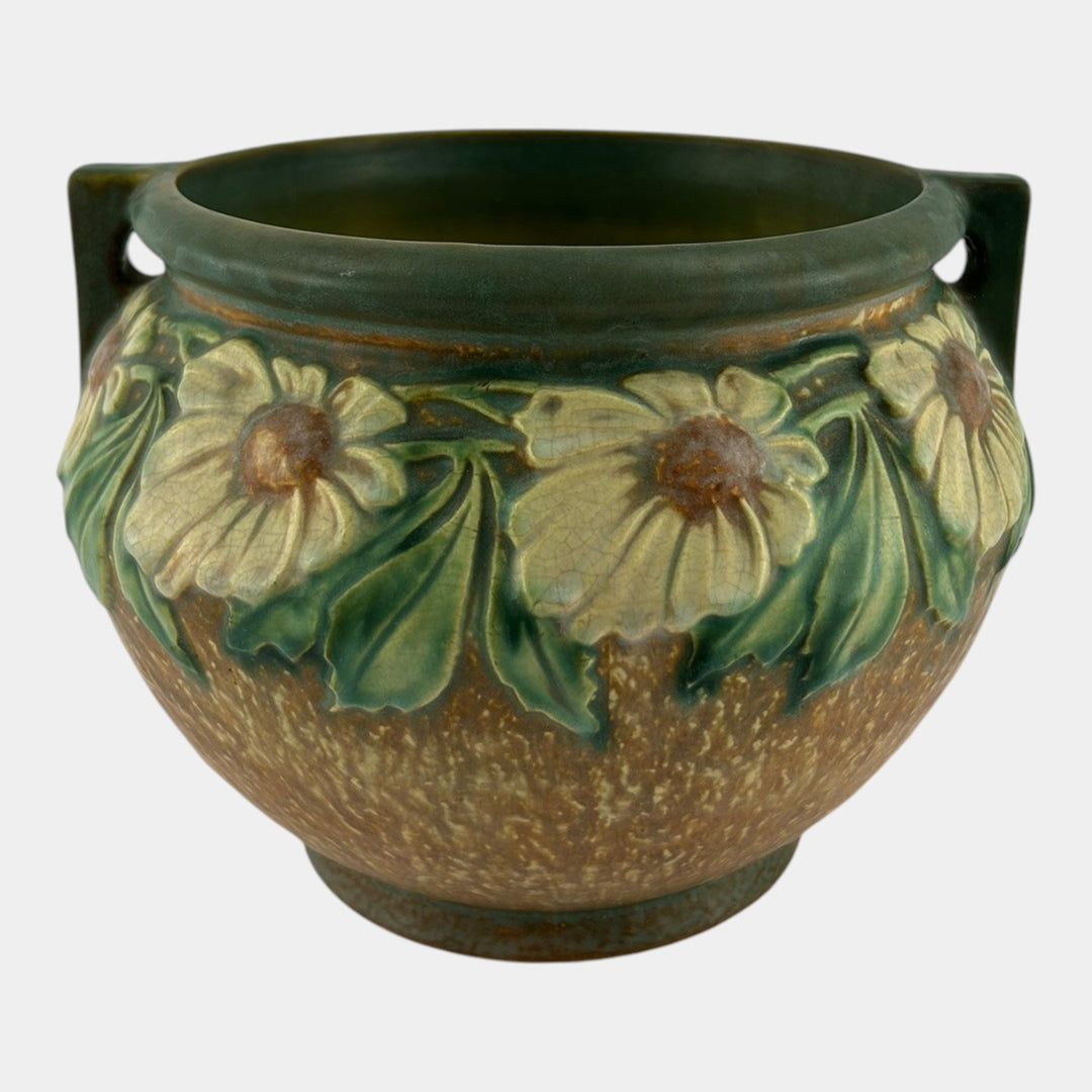 Roseville Dahlrose 1928 Vintage Arts And Crafts Pottery Jardiniere Planter 614-7 - Just Art Pottery