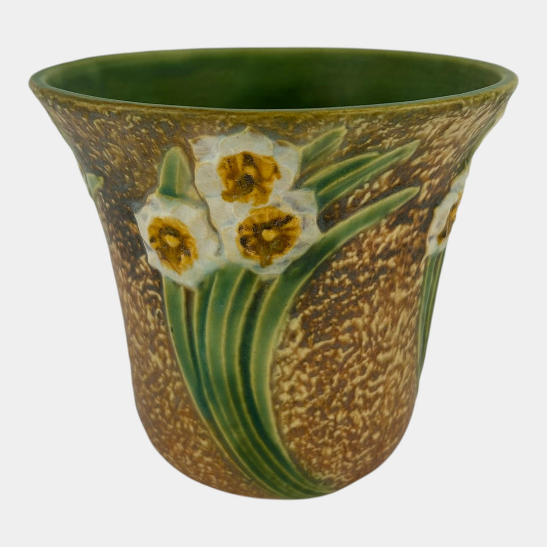 Roseville Jonquil 1931 Arts And Crafts Pottery Brown Crocus Pot Flower Frog 94-5 - Just Art Pottery