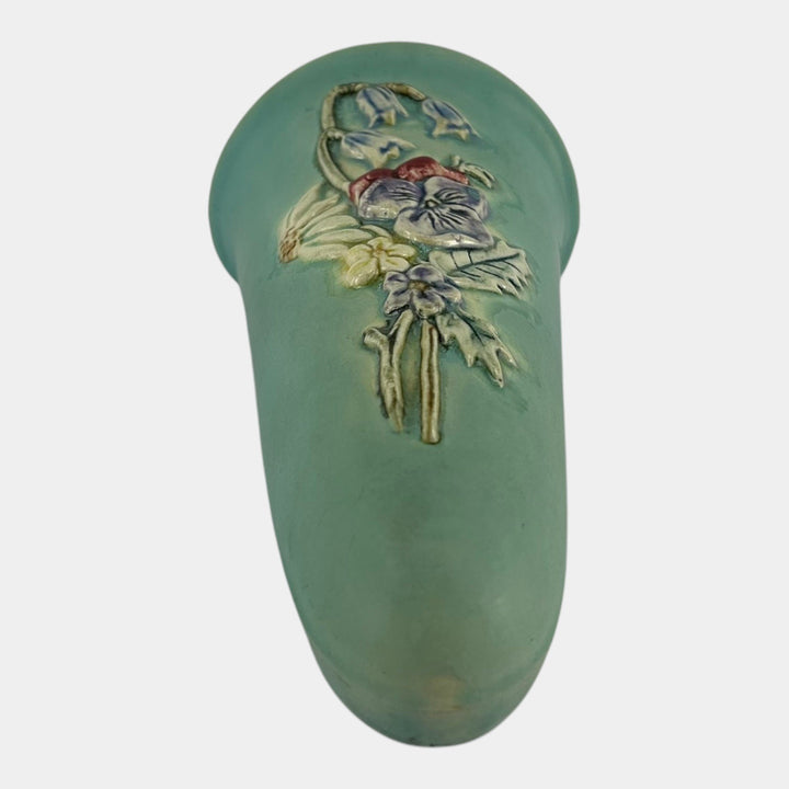 Weller Blossom 1930s Vintage Art Pottery Floral Matte Green Ceramic Wall Pocket - Just Art Pottery