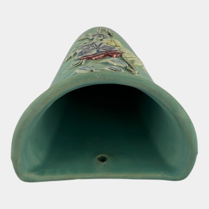 Weller Blossom 1930s Vintage Art Pottery Floral Matte Green Ceramic Wall Pocket - Just Art Pottery