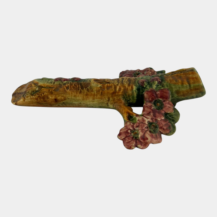 Weller Woodcraft 1920s Vintage Pottery Brown Pink Floral Ceramic Wall Pocket - Just Art Pottery