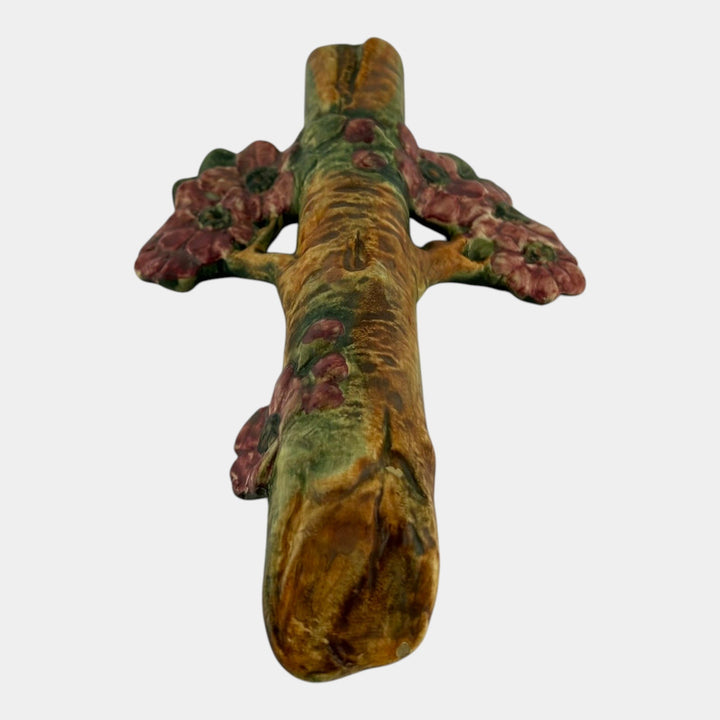 Weller Woodcraft 1920s Vintage Pottery Brown Pink Floral Ceramic Wall Pocket - Just Art Pottery