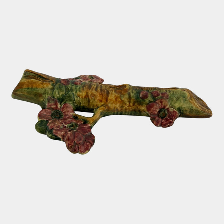 Weller Woodcraft 1920s Vintage Pottery Brown Pink Floral Ceramic Wall Pocket - Just Art Pottery