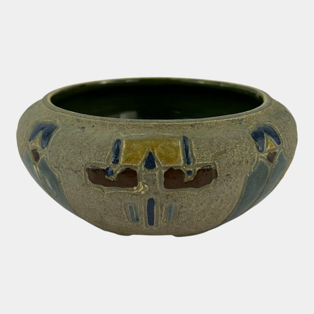 Roseville Mostique Gray 1916 Vintage Arts And Crafts Pottery Ceramic Bowl 131-5 - Just Art Pottery