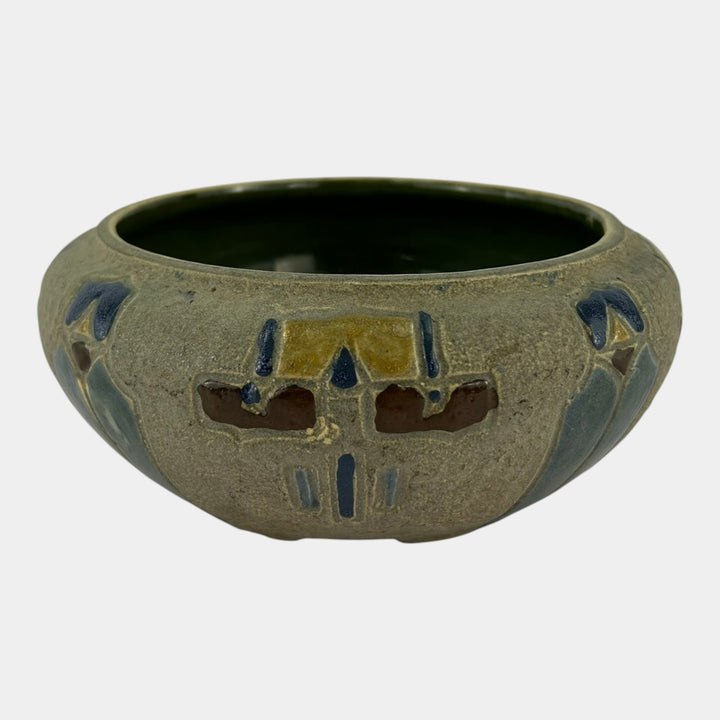 Roseville Mostique Gray 1916 Vintage Arts And Crafts Pottery Ceramic Bowl 131-5 - Just Art Pottery
