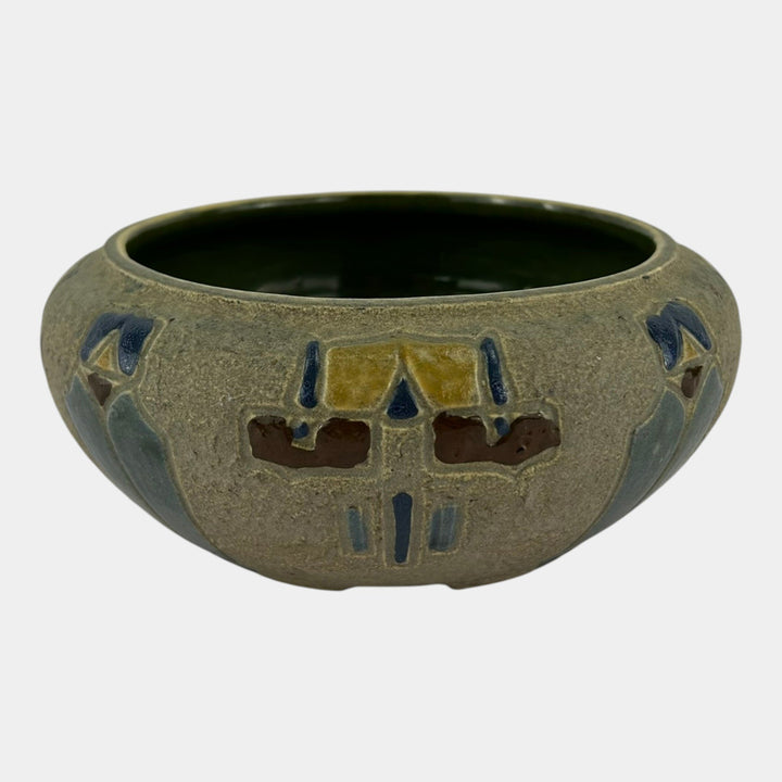 Roseville Mostique Gray 1916 Vintage Arts And Crafts Pottery Ceramic Bowl 131-5 - Just Art Pottery