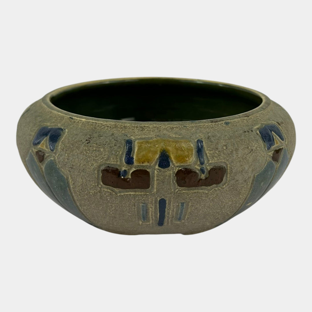 Roseville Mostique Gray 1916 Vintage Arts And Crafts Pottery Ceramic Bowl 131-5 - Just Art Pottery
