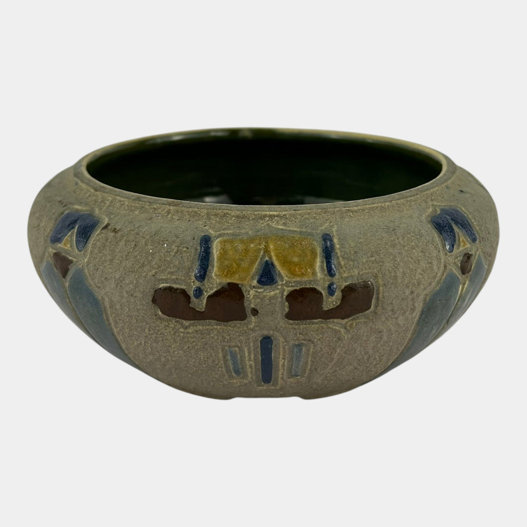 Roseville Mostique Gray 1916 Vintage Arts And Crafts Pottery Ceramic Bowl 131-5 - Just Art Pottery